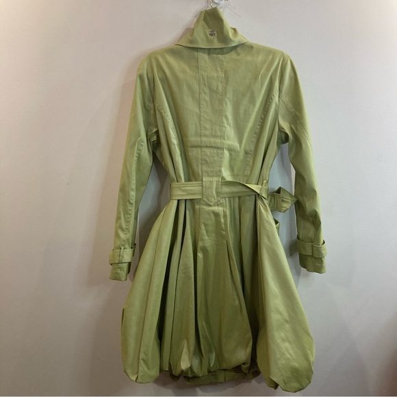 SAMUEL DONG Sz L Bubble Hem High Collar Belted Pockets Buckle At Sleeves Coat - Picture 9 of 11